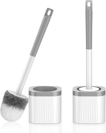 Toilet Brush, 3 Pack Compact Toilet Bowl Brush and Holder Set with Nylon Bristles Toilet Cleaner Brush Hidden Toilet Scrubber Brush for Bathroom Cleaning, Grey & White