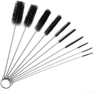 10" Tube Cleaning Brush Set, 5 Pack Large, Extra Long Nylon Straw Brushes with Flexible Handles for Bottles, Cleaning Straws, Pipe Cleaners, Keyboard, Glass, Guns, Detailing and Deep Cleaning, Black