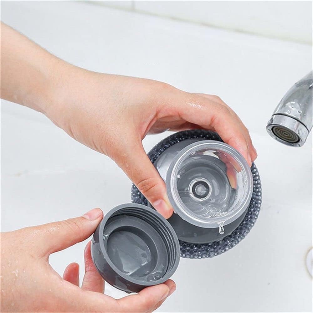 HomeSoGood 1pc Soap Dispensing Palm Steel Brush with 4 PET Replacement Brushes for Kitchen and Dish Cleaning