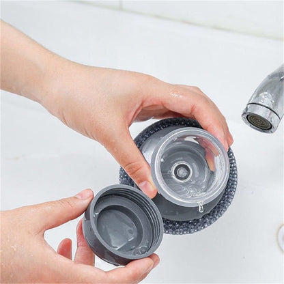 HomeSoGood 1pc Soap Dispensing Palm Steel Brush with 4 PET Replacement Brushes for Kitchen and Dish Cleaning