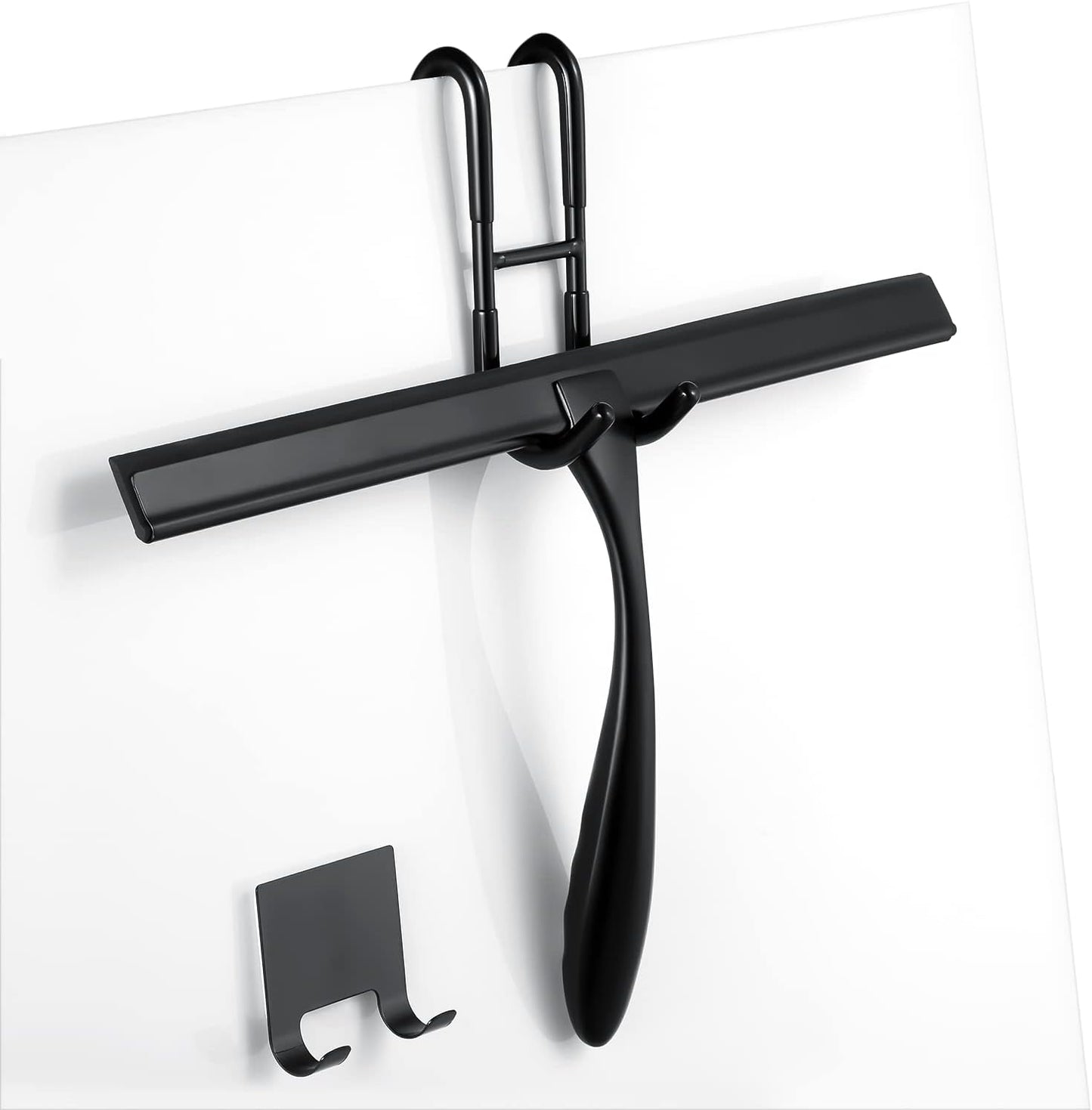 Shower Squeegee for Glass Doors,12-Inch Shower Glass Squeegee, Sliver Shower Squeegee for Shower Doors,Mirror,Windows, with Shower Door Hook and Adhesive Hook