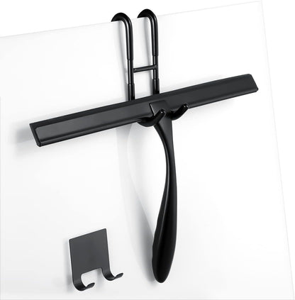 Shower Squeegee for Glass Doors,12-Inch Shower Glass Squeegee, Sliver Shower Squeegee for Shower Doors,Mirror,Windows, with Shower Door Hook and Adhesive Hook