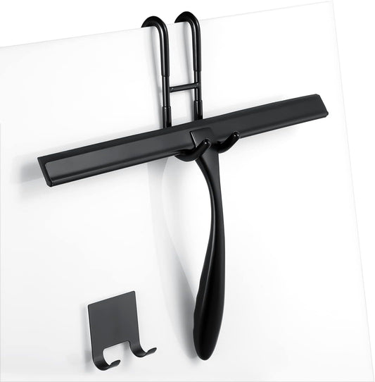Shower Squeegee for Glass Doors,12-Inch Shower Glass Squeegee, Sliver Shower Squeegee for Shower Doors,Mirror,Windows, with Shower Door Hook and Adhesive Hook