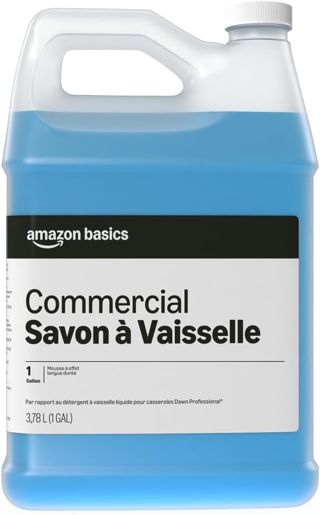 Amazon Basics Commercial Liquid Dish Soap, Long-Lasting Suds, Concentrated Formula, 1 Gallon, Pack of 2