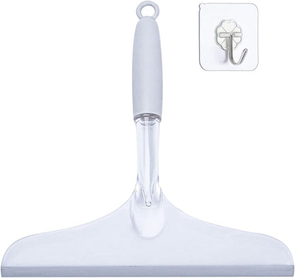 Shower Squeegee for Bathroom Glass Doors and Mirror, 10'' Rubber Window Cleaner Tool, Clear Plastic Water Wiper for Car Windshield Cleaning