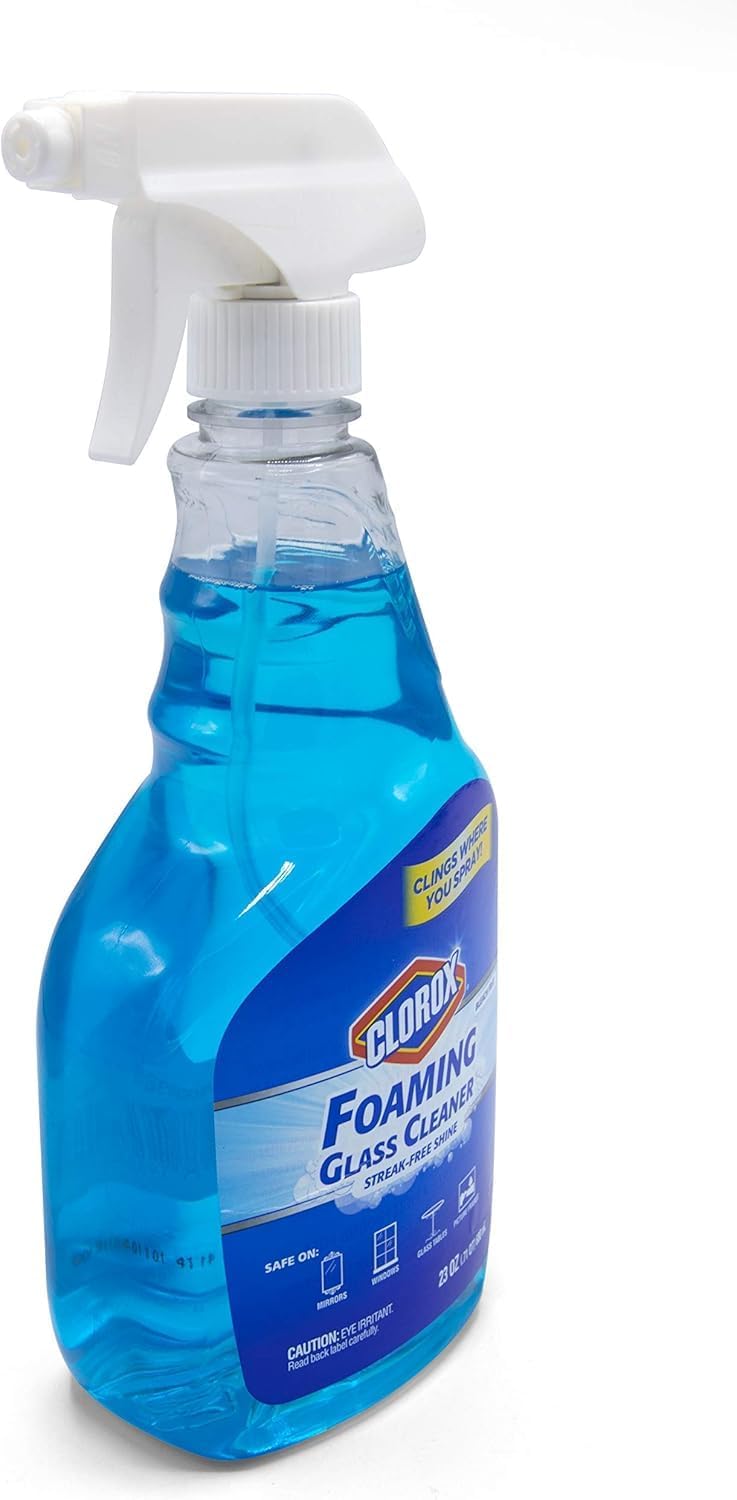 Clorox Foaming Glass Cleaner Trigger Spray, Streak Free No Drip Formula for Windows, Mirrors, and Glass Surfaces, All Purpose Household Cleaning Spray in Fresh Scent, 32 Ounce
