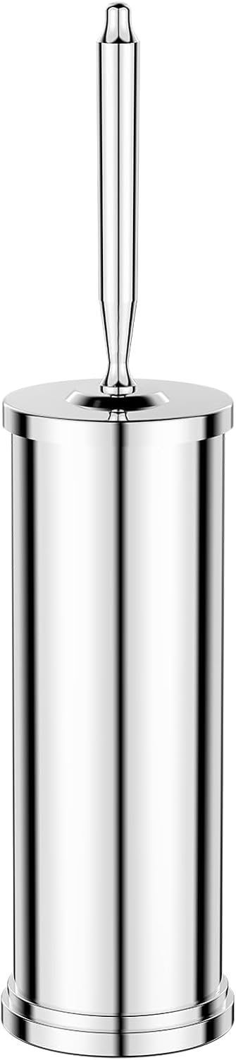 Premium 304 Stainless Steel Toilet Brush and Holder: Weighted Stable Base, Removable Inner Tube, Splash-Proof Design for 360° Thorough Cleaning & Space-Saving Storage,Nickel