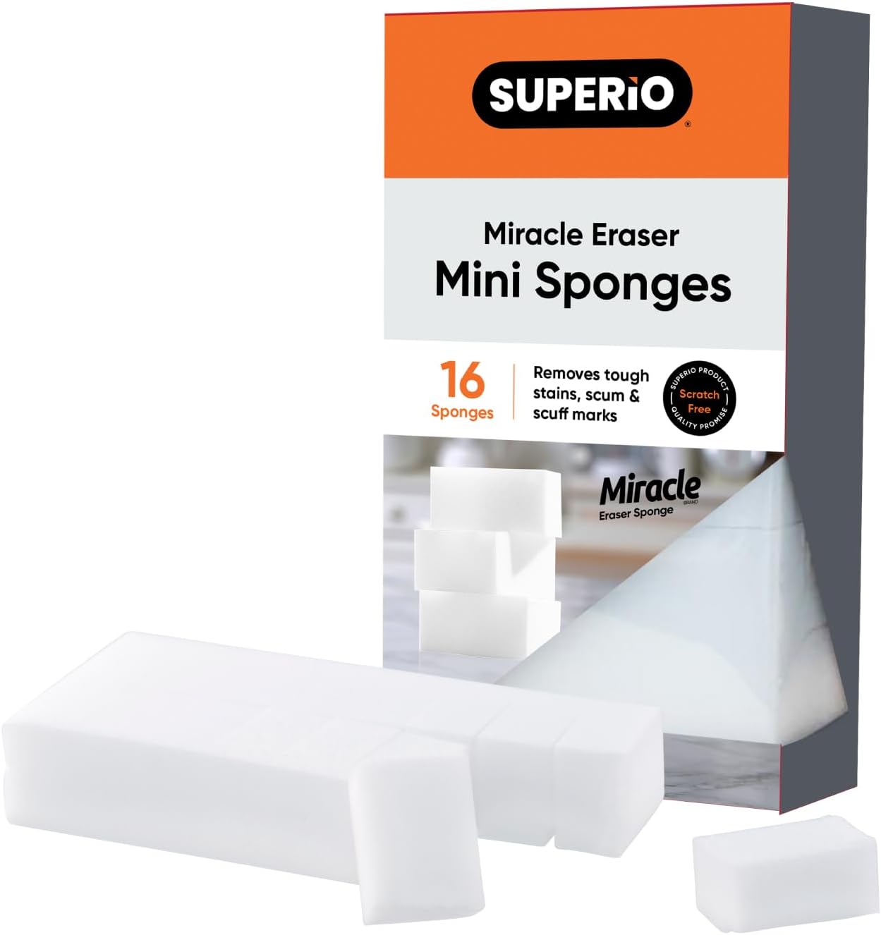 Miracle Eraser Sponge Melamine Sponge for Floor, Wall, and Furniture, Removes Scuffmarks, Mud, Grime, Dirt, and Tough Stains, Pack of 16 1 Inch Mini Cleaning Erasers.