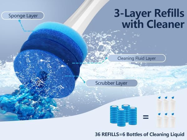 24 Wand Refills and Replaceable Brush Heads Kit for Leebein HK-047 Electric Toilet Brush, Hard Nylon Brush Head and TPU Silicone Brush Head, 24PCS Sponge Pad with Cleaner, Machine Not Included