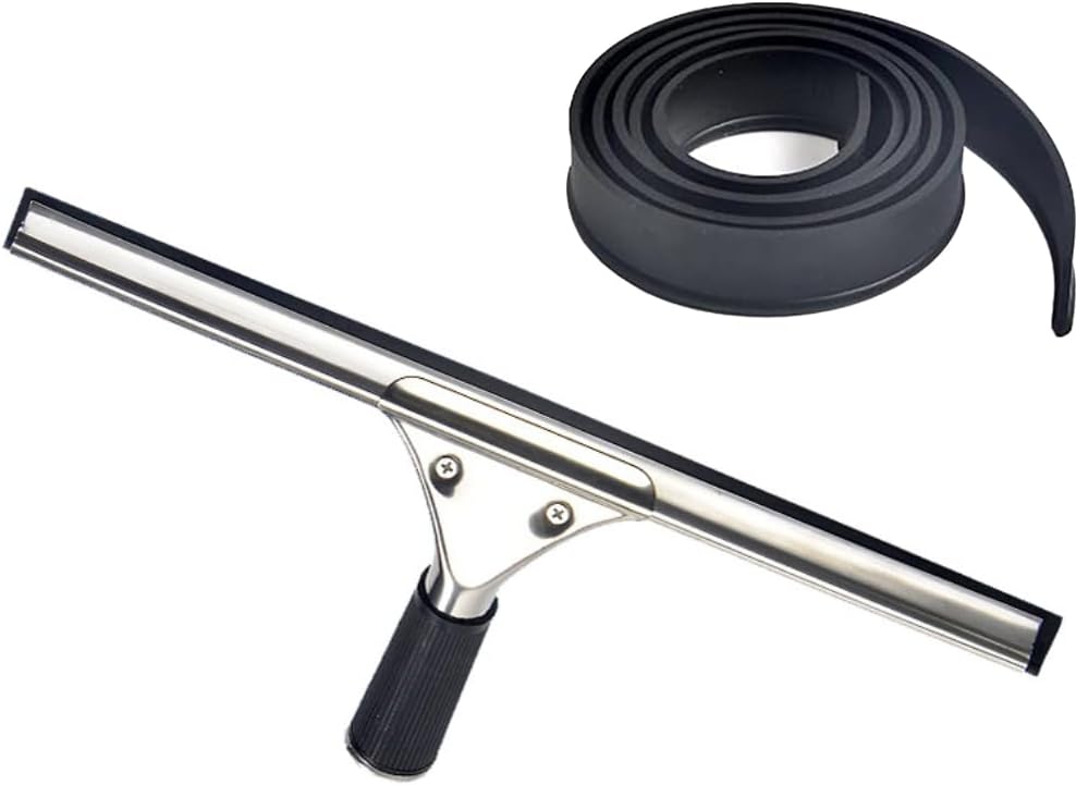 45cm 18in Grip Glass Squeegee for Window Cleaning,Stainless Steel All Purpose Squeegee with Non-Slip Handle for Shower Doors Window Car Mirror Glass (18in/45cm, Black)
