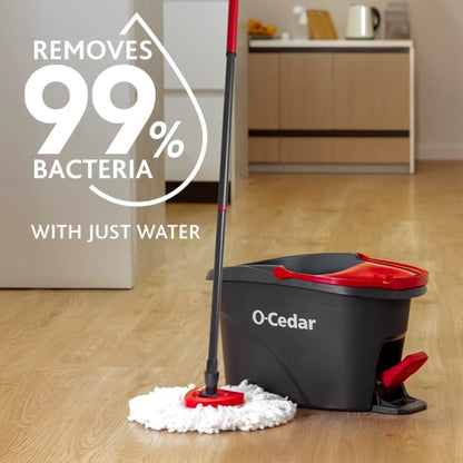 O-Cedar EasyWring Microfiber Spin Mop & Bucket Floor Cleaning System + 2 Extra Refills, Red/Gray