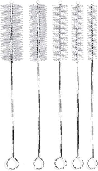 10" Tube Cleaning Brush Set, 5 Pack Large, Extra Long Nylon Straw Brushes with Flexible Handles for Bottles, Cleaning Straws, Pipe Cleaners, Keyboard, Glass, Guns, Detailing and Deep Cleaning, Black