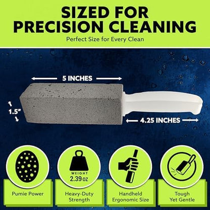 PUMIE Pumice Stone Toilet Bowl Cleaner (2-Pack) - Toilet Pumice Stone with Handle - Heavy Duty Scouring Stick for Rings, Bowls, Hard Water Stains, Lime, Rust, Sink - Includes Handle for Easy Use