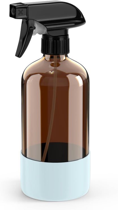 Bontip Amber Glass Spray Bottle with Silicone Sleeve Protection, 16 oz Refillable Spray Bottles for Cleaning Solutions, Plants, Aromatherapy, Facial Hydration (1, Black, 16 oz)
