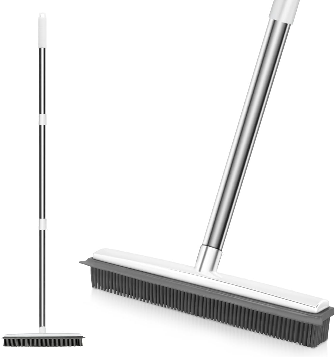 Pet Hair Rubber Broom with Squeegee for Carpet,Fur Remover Broom Carpet Rake for Pet Hair Removal, with 50" Long Handle