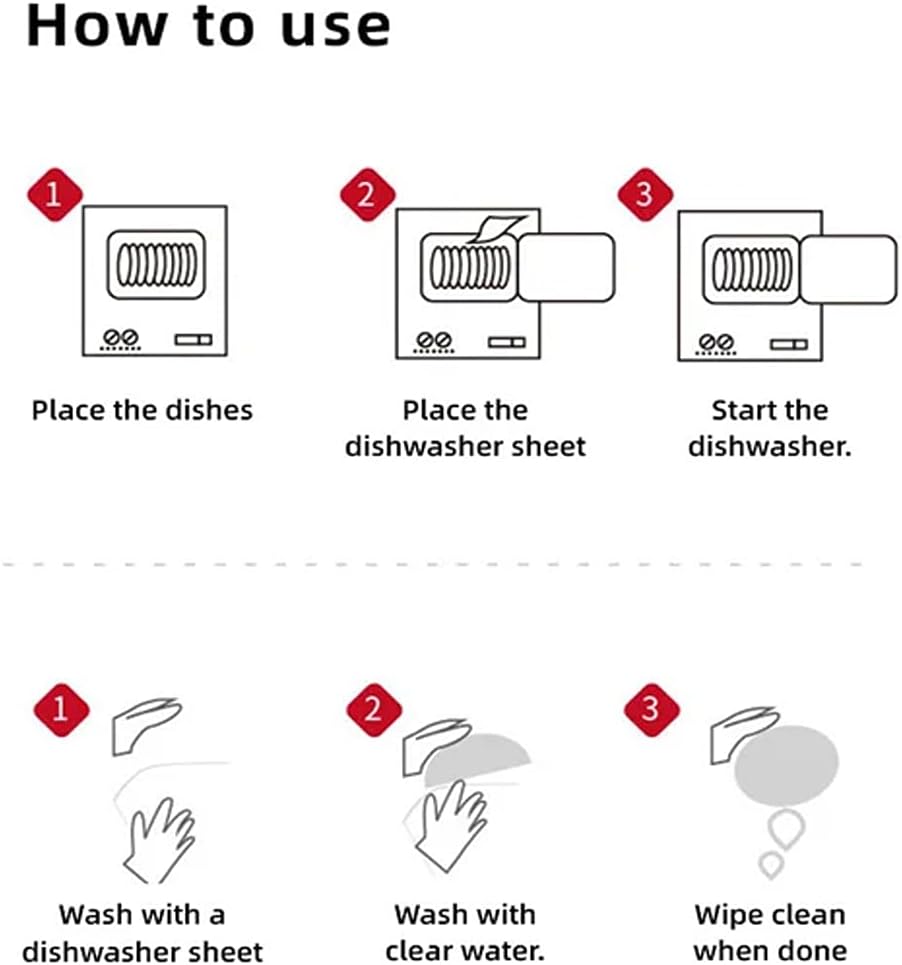Dishwasher Detergent Sheets, Unscented Dishwashing Detergent, Dishwasher Pods Alternative, Double Cleaning Formula, Condensed, Concentrated, Large Size, 60 Loads Count, 30 Sheets, White