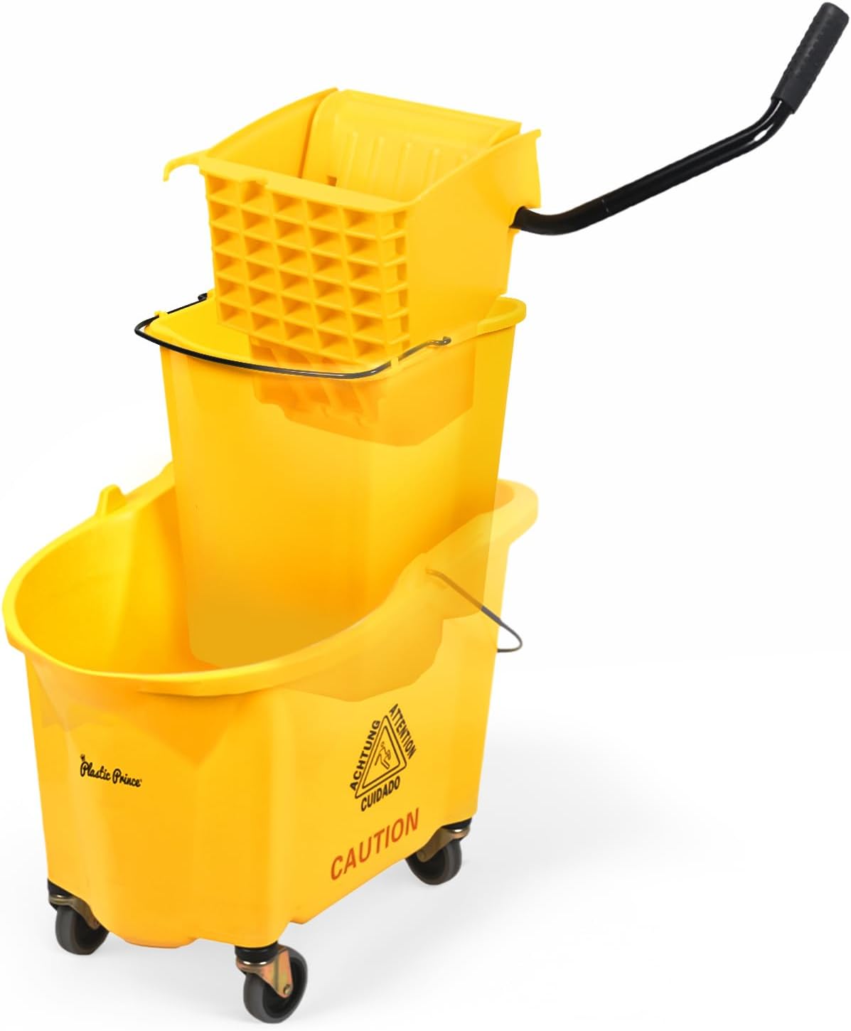 PLASTIC PRINCE Small Mop Bucket with Wringer on Wheels 5 Gallon, Heavy Duty Dual Chamber Mop Bucket Separate Dirty Water, Perfect for Household, 20 Quart Yellow