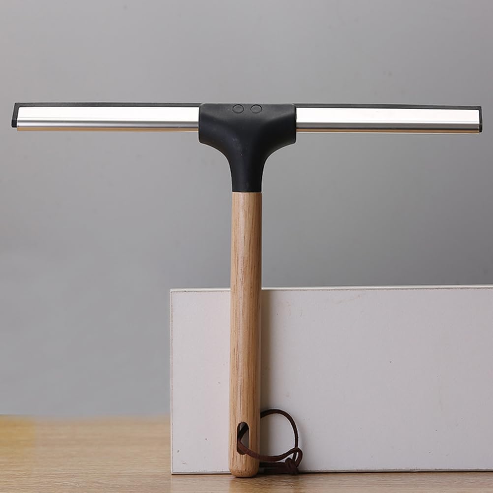 10 Inch Shower Squeegee with Wooden Handle Silicone Blade for Bathroom Shower Doors Mirrors Windows Cleaning Tool Water Wiper
