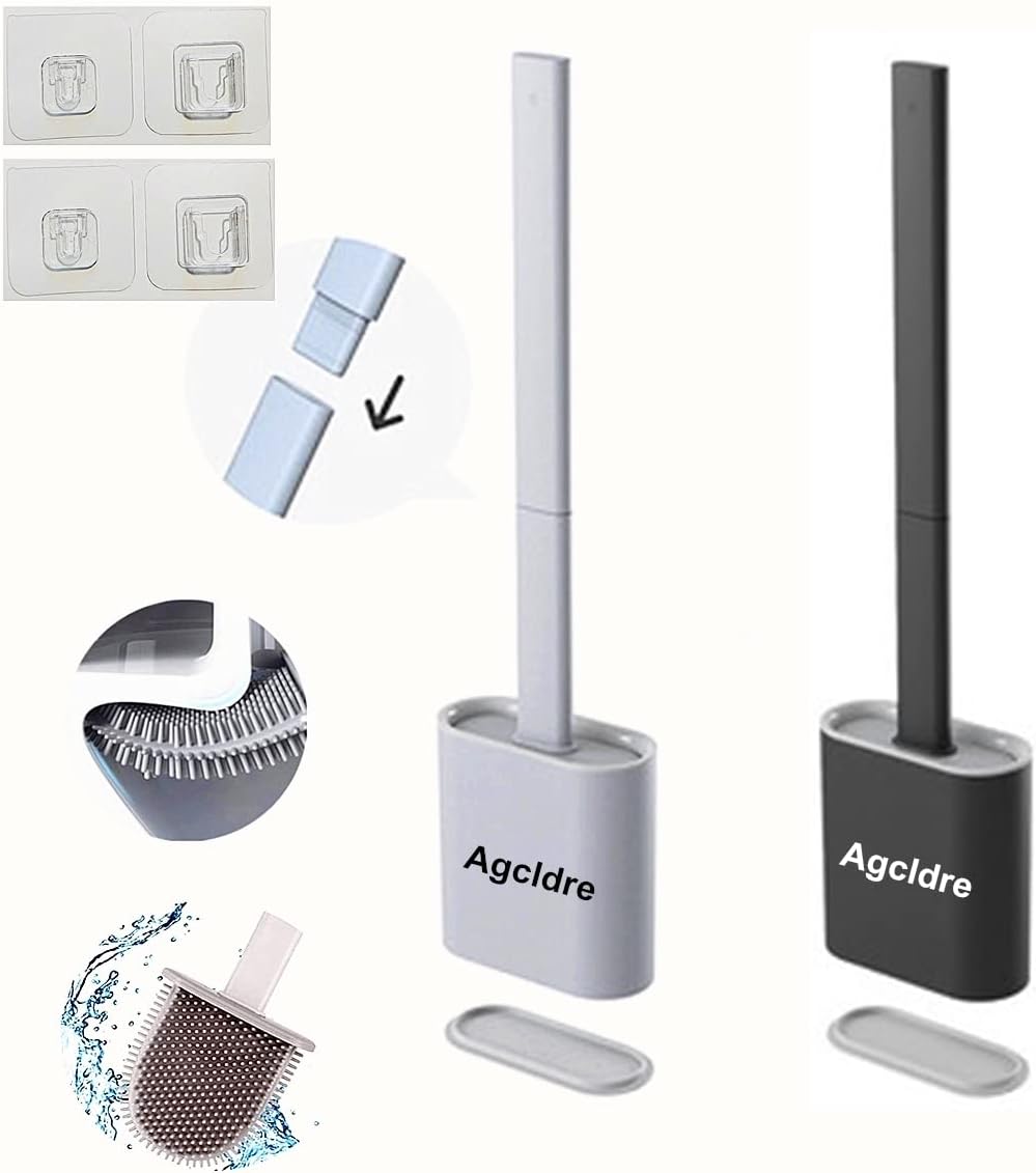 Toilet Brush with Holder Silicone Toilet Brush and Cleaning Brush for Household Bathroom Toliet Brush Set (White)