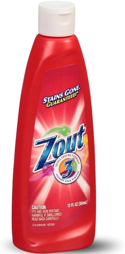Zout Laundry Stain Remover, Triple Enzyme Formula for Blood, Tomato Sauce, & Oil Stains, Made in USA, 12 Ounce Squeeze Bottle with Flip Top Cap