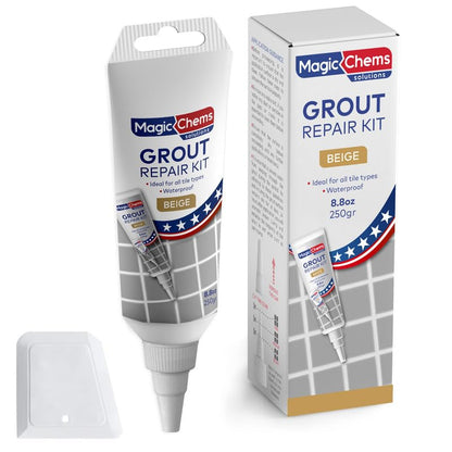 Tile Grout Repair, Grey 8.8 oz/250gr. Fast Drying Grout Repair Kit, Grout Filler Tube Repair Kit, Tile Grout Paint, Grout Sealer Restore and Renew Bathroom Floor, Tile Gaps, Joints, Lines