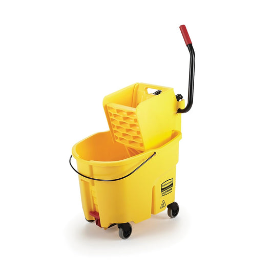 Rubbermaid Commercial 35Qt WaveBrake 2.0 Side-Press Mopping Bucket and Wringer with Foot Pedal Drain, Yellow, for Professional/Industrial/Business Heavy-Duty Floor Cleaning/Mopping