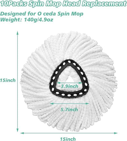 10 PCS Spin Mop Replacement Head,100% Microfiber Mop Heads Replacements Compatible with Cedar Easywring 1-Tank System, 360 Degree Round Mop Refills for Easy House Cleaning Floor Mopping
