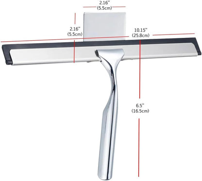 J&V TEXTILES All-Purpose Stainless Steel Shower Squeegee for Glass Doors with Adhesive Hooks, Squeegee for Shower Glass, Bathroom Household Cleaner Tool, 10 Inch (Gold)