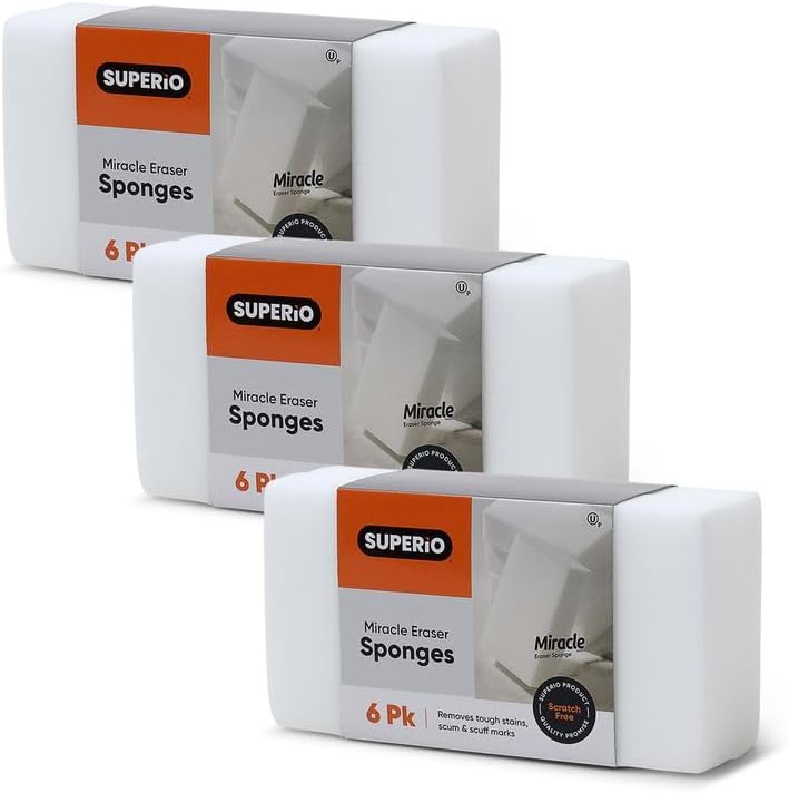 Superio Miracle Eraser Sponges - 6 Count - Effective Cleaning for Kitchen, Bathroom, Walls & More