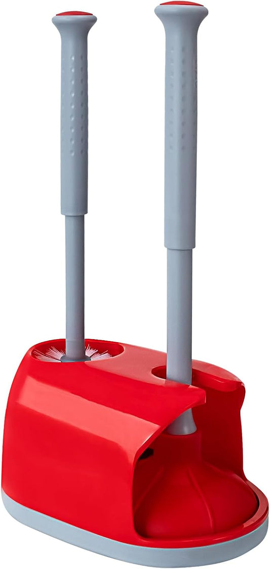 Toilet Plunger and Brush Set for Bathroom Cleaning with Holder, 16inch Plunger and Brush with Holder for Deep Cleaning Bathroom