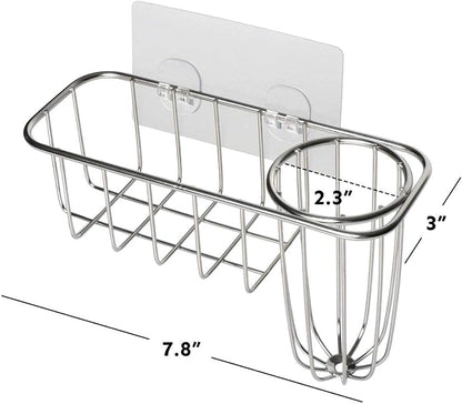 HULISEN 3-in-1 Sponge Holder for Kitchen Sink with Dish Brush Holder, Stainless Steel Caddy for Soap, Scrubber, No Drill and Rustproof, Silver
