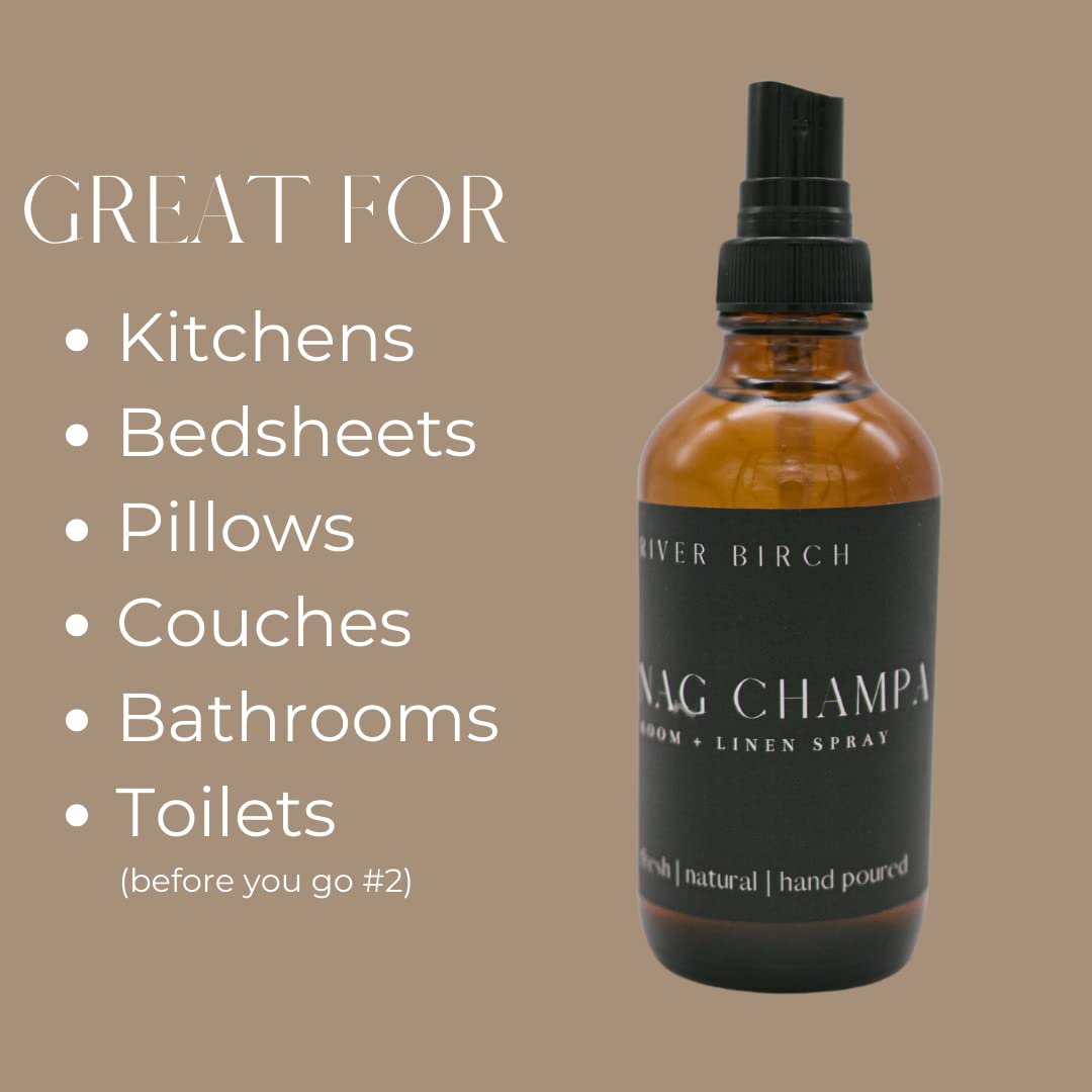 River Birch Luxury Linen and Room Spray - Home Signature Scent Balsam and Cedar Room Fragrance Spray - Fragrant Fresh Linen Air Freshener For Bedding - Handmade in Texas - 4 oz Glass Amber Bottle