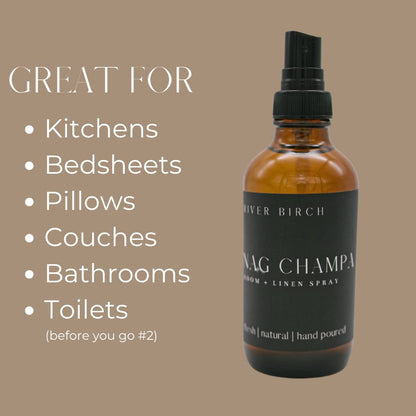 River Birch Luxury Linen and Room Spray - Home Signature Scent Balsam and Cedar Room Fragrance Spray - Fragrant Fresh Linen Air Freshener For Bedding - Handmade in Texas - 4 oz Glass Amber Bottle