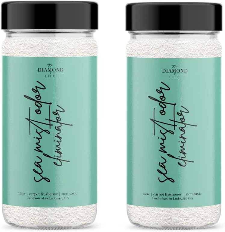 Home Sea Mist Cotton Blossom & Linen Natural Carpet Powder for Vacuuming, Upholstery Freshener, Cat Litter/Dog Bed Odor Eliminator for Homes with Kids & Pets (2 Pack)