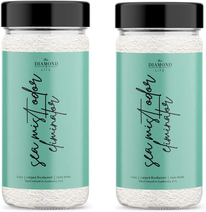 Home Sea Mist Cotton Blossom & Linen Natural Carpet Powder for Vacuuming, Upholstery Freshener, Cat Litter/Dog Bed Odor Eliminator for Homes with Kids & Pets (2 Pack)