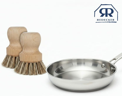 Redecker Pot Brush, Union Fibre, 2-Pack Heavy Duty Scrub Brushes for Pots, Cast Iron & Baked-On Residue, Beechwood, 2.6-Inch Round, Made in Germany