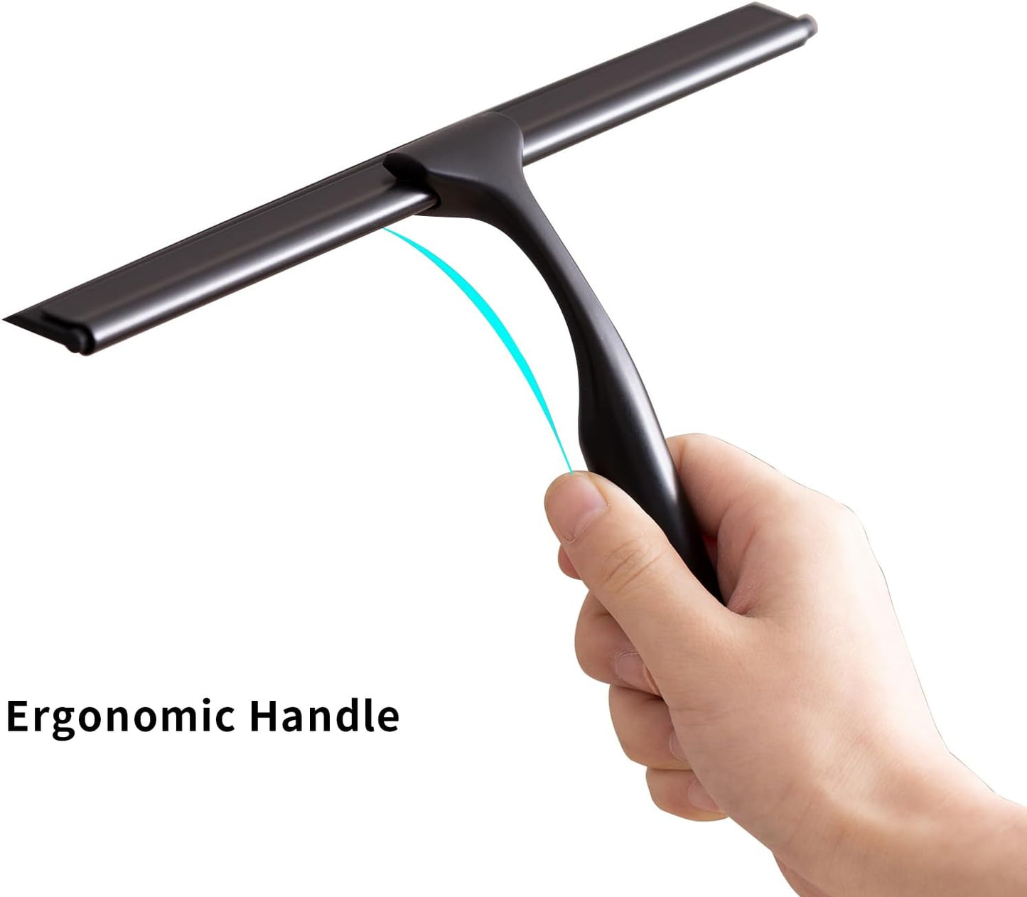 Shower Squeegee for Glass Doors, Shower Squeegee for Tile Shower Walls, Stainless Steel Squeegee for Bathroom, Windows and Mirrors with Storage Hook-12”, Black