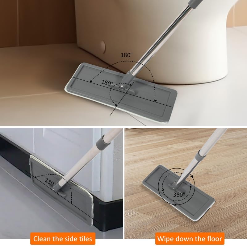 360° Microfiber Flat Mop with Hands-Free Self-Cleaning Bucket, Wash & Dry Dual Chamber System, Adjustable Handle, Includes 2 Microfiber Mop Pads, Wet & Dry Floor Cleaning - (LV-F02)