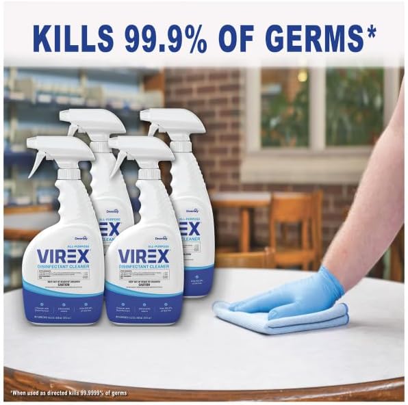 VIREX Diversey CBD540540 All Purpose Disinfectant Cleaner, For Home & Commercial Use, Kills 99.9% of Germs, Multi-Surface, Lemon Scent, Capped Ready-to-Use Spray, 32-Ounce