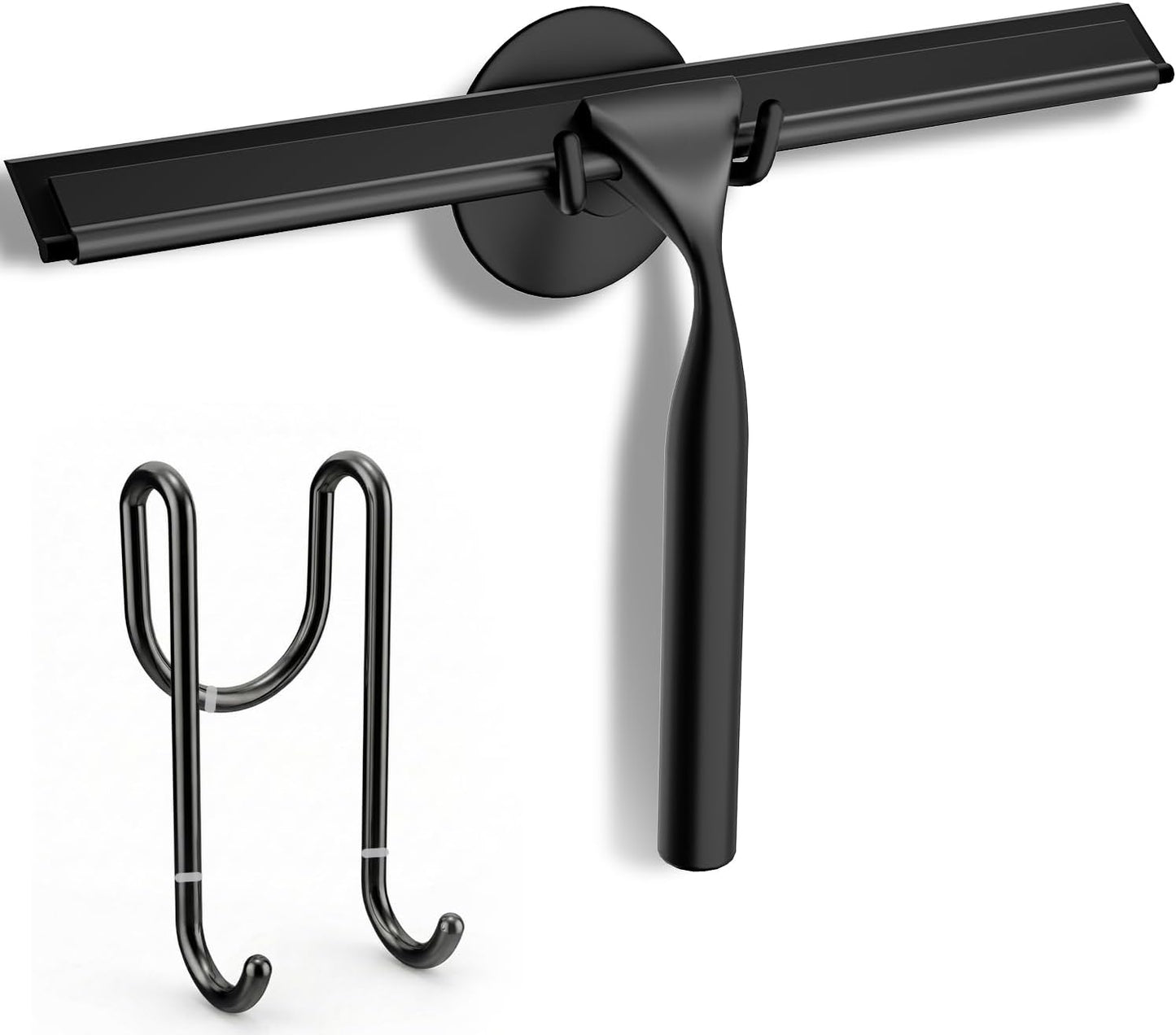 FARMER Shower Squeegee for Glass Doors, 10-Inch Glass Squeegee for Windows, Car Glass and Mirrors, Multi-Purpose Stainless Steel Squeegee with Suction Wall Hook and Over Door Hook, Silver