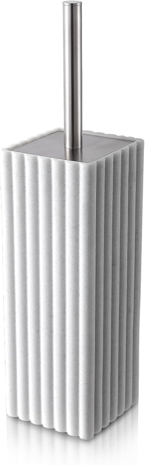 Toilet Bowl Brush and Holder for Bathroom，Resin Toilet Brush and Holder Set with Stainless Steel Handle，Deep Cleaning Modern Toilet Cleaner Brush -Space Saving, Covered Brush (Beige)