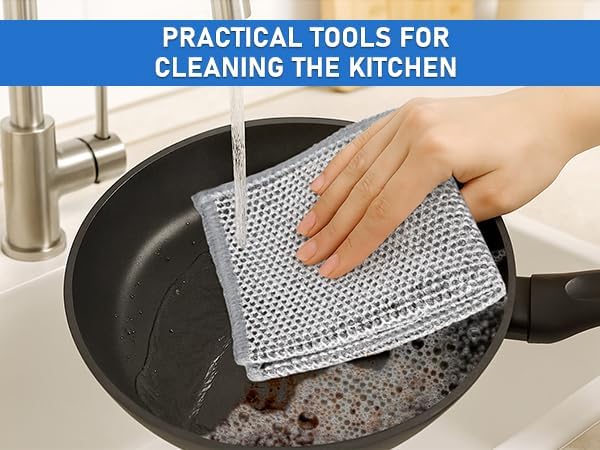 Aidoclip 10PCS Set Non-Scratch Steel Wool Dishcloth - Multi Purpose Wire Dishwashing Rags Kitchen Towels and Dishcloths Sets Durable Cleaning Pads Bathroom Home Essentials Cleaning Supplies Tools
