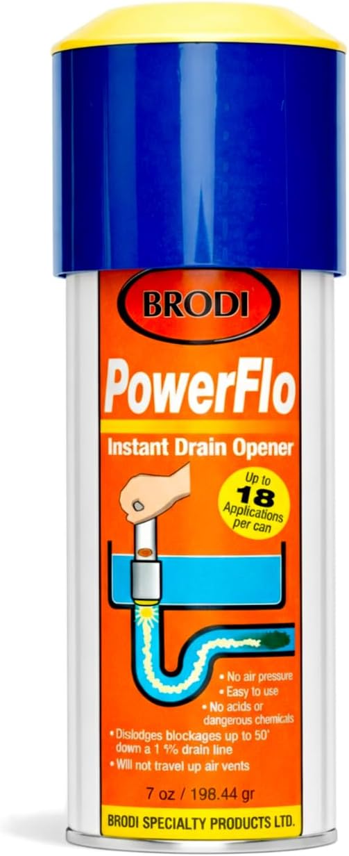 Powerflo Instant Drain Opener, Non-Chemical Hydraulic Action Clears Clogs Fast, Works on All Drain Sizes, Safe for Plumbing & Vents, Powerful solution with 18 applications (Pack of 1)