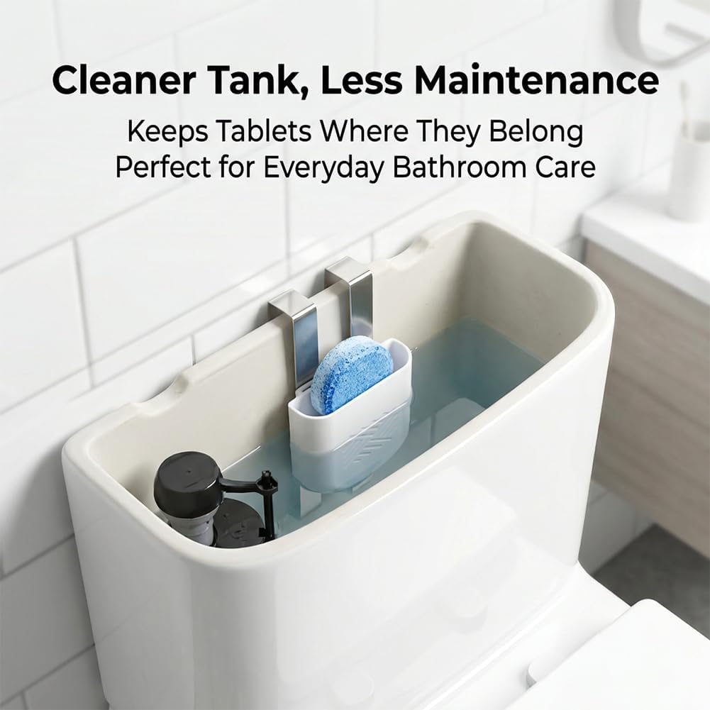 2 Pcs Toilet Tank Cleaning Tablet Holder, Hanging Toilet Tank Cleaner Caddy, Bleach Tablet Bracket, Bowl Cleaner Carrier for Polluting Water Tank, 7.6'' x 2.7'' x 1.57'' (COLOR:White)
