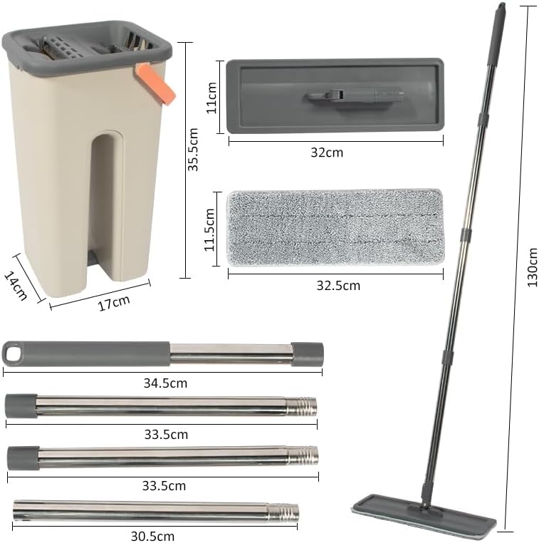360° Microfiber Flat Mop with Hands-Free Self-Cleaning Bucket, Wash & Dry Dual Chamber System, Adjustable Handle, Includes 2 Microfiber Mop Pads, Wet & Dry Floor Cleaning - (LV-F02)