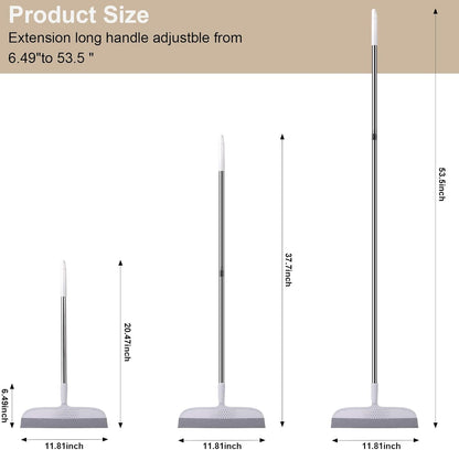 PRATIQUE 53.5-Inch White Rubber Broom Squeegee with 180 Rotating Head, Long Handle Multifunction Scraping Silicone Broom Floor Sweeper, Pet Hair Remover, Window, Mirrors, Tile Cleaning