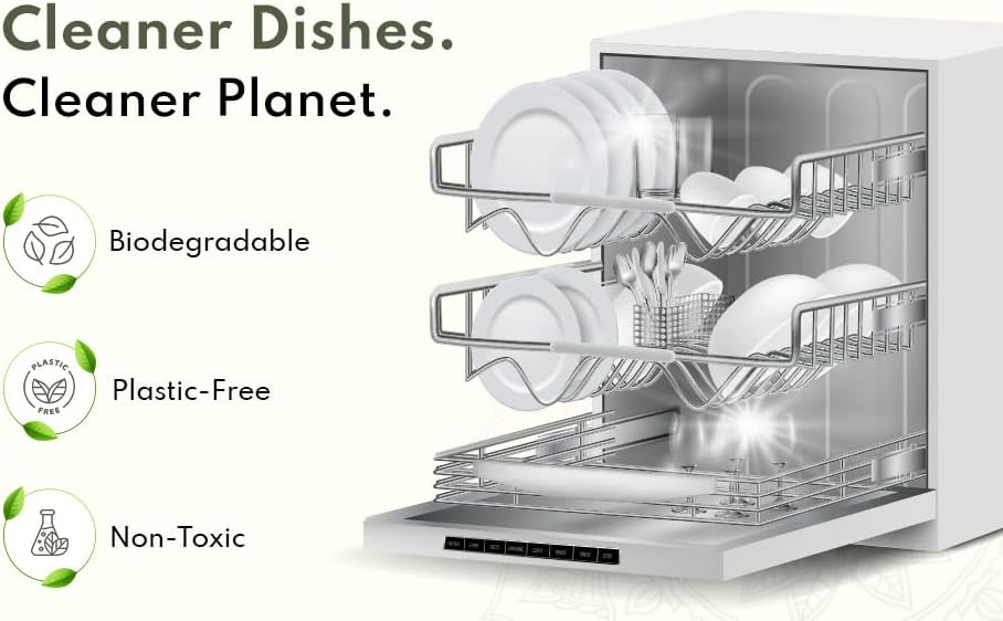 100% Plastic-Free Dishwasher Detergent Tablets, 100 Count, Free & Clear, Eco-Friendly Dishwashing Tablets, Natural, Sustainable