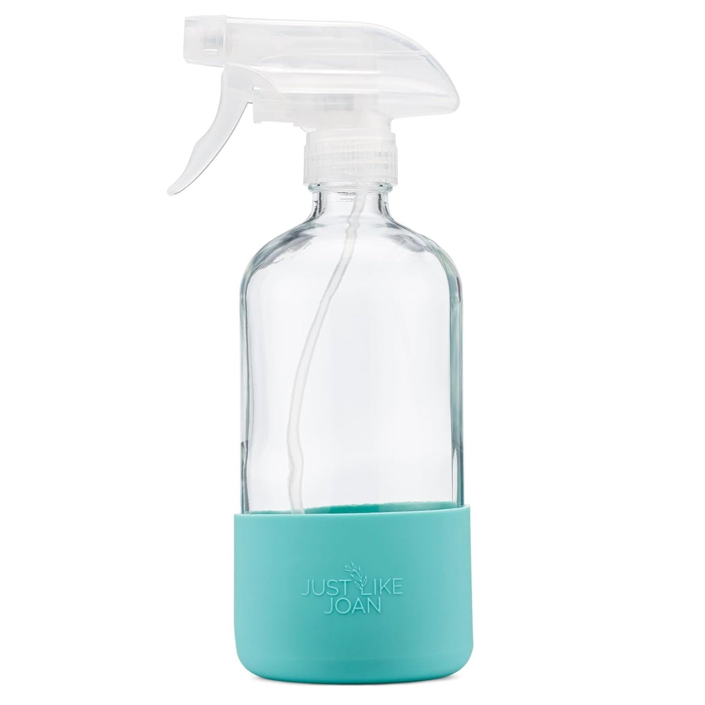 Clear Glass Spray Bottle with Silicone Sleeve for Cleaning Solutions, Essential Oils, Plants, Vinegar - 16 oz, Refillable, Food Safe (2-PACK: Rich Black & Ocean Turquoise)