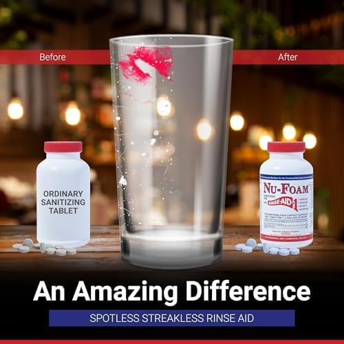 Nu-Foam Sanitizing Tablets for Bar Glassware – Superior Rinse Aid - Hand Washing Bar, Tavern, Brewery Supplies - Spotless Serving Glasses - 6 Jars 600 Tablets/ 3600 Quarts (6 Pack 600 Tablets)