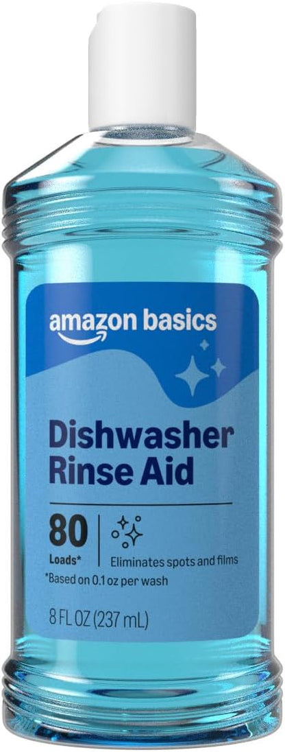 Amazon Basics Dishwasher Rinse Aid Liquid, Prevents Spots, Enhances Drying, Sparkling Finish, 32 Fl Oz, 1-Pack